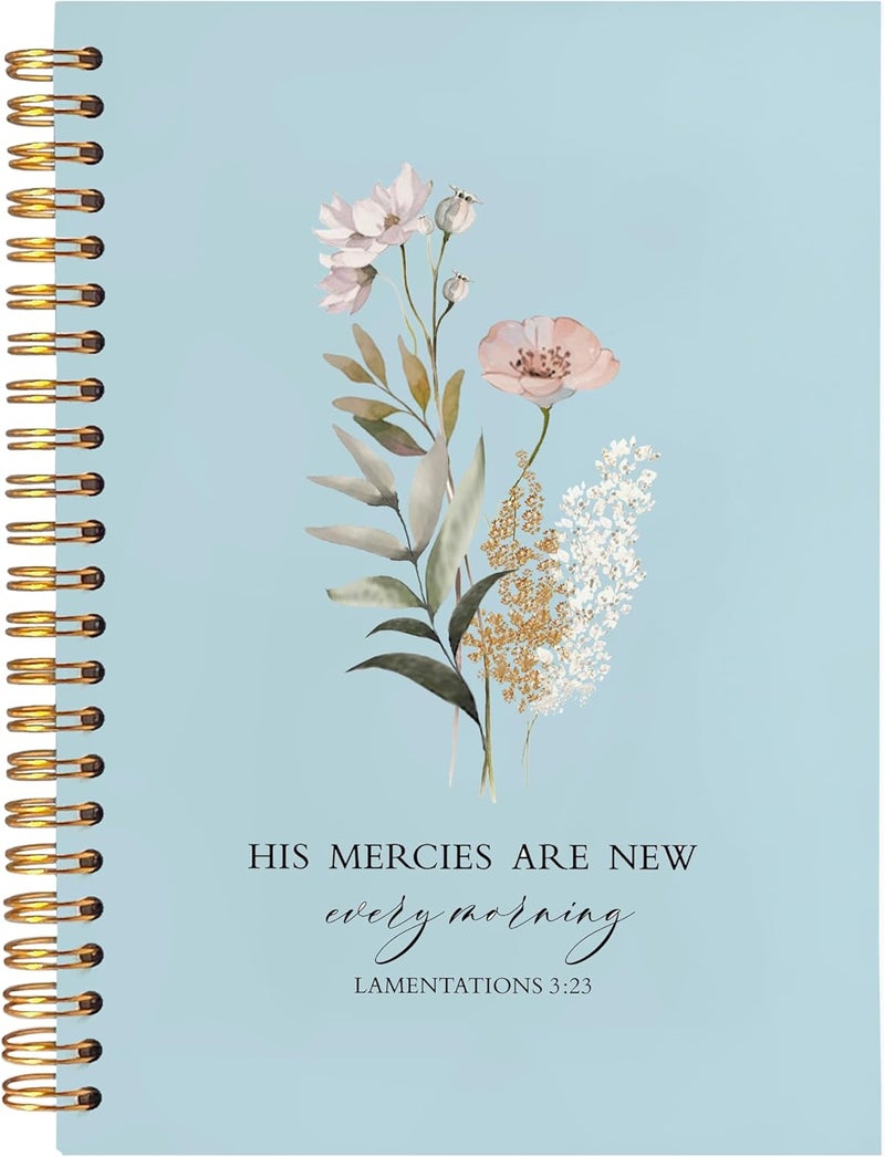 BearCake Blue Bible Christian Journals Floral Notebooks for Women Note Taking,Prayer Journal for Women, His Mercies are New Every Morning,Bible Study Journal for Women 5.5x8.3 - Image 1